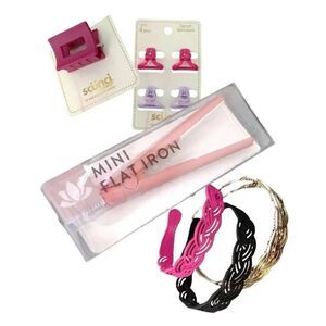 Vivitar Pink Mini Flat Iron with 8 Piece Hair Accessories Bundle
